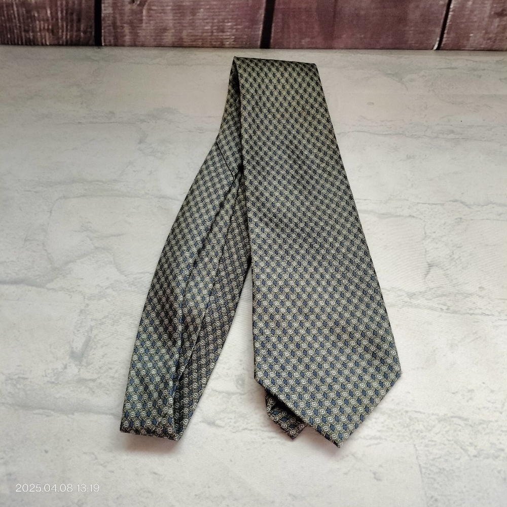Luigi Valentino Silk Necktie Blue and Gray Geometric Circle Men's Tie Formal - Picture 4 of 8